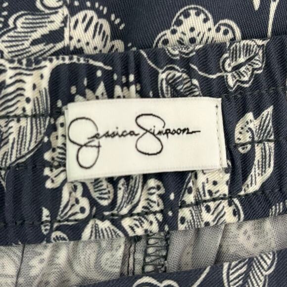 Jessica Simpson Navy Blue Floral Print Wide Leg Pants Large - Picture 9 of 13